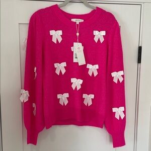NWT Lilly Pulitzer Hot Pink Sweater with White Bows - Size M
